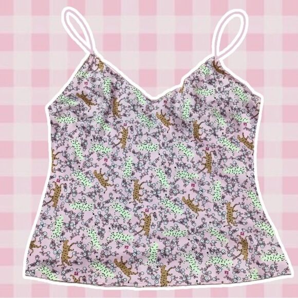 Victoria’s Secret Y2K Style Pastel Pink Retro Tiger Print Camisole Size Small - Picture 1 of 12